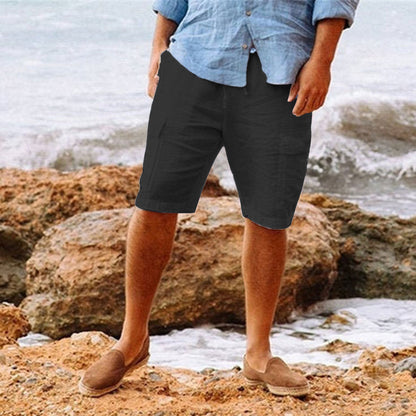 Men's casual vacation beach Hawaiian cotton linen multi-pocket workwear shorts from Eternal Gleams