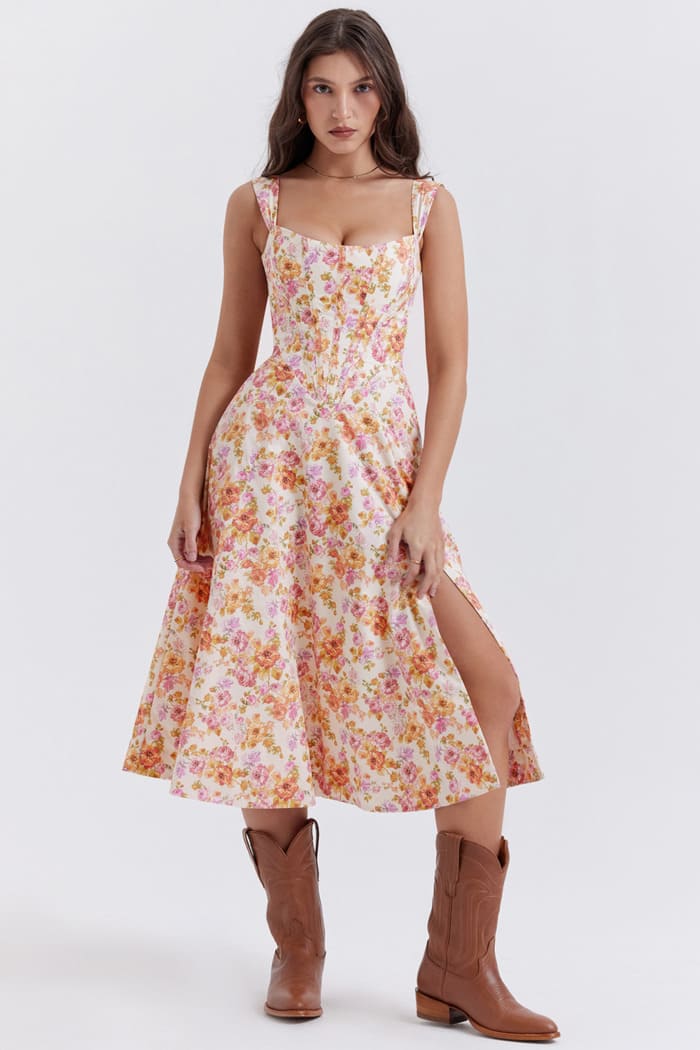 Slimming Waist-Controlled Floral Dress - Sexy Suspenders Split Summer Dress