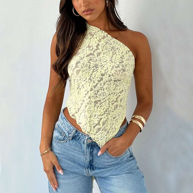Sloped Neck Lace Backless Top: Streetwear Chic
