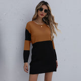 Pullover Round Neck Loose Knitted Stitching Contrast Color Woolen Skirt from Eternal Gleams