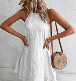 Summer New Women's Lace Solid Color Sleeveless Button Dress from Eternal Gleams