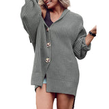 Women's Lapel Pocket Knitted Cardigan Button Mid-length Coat from Eternal Gleams