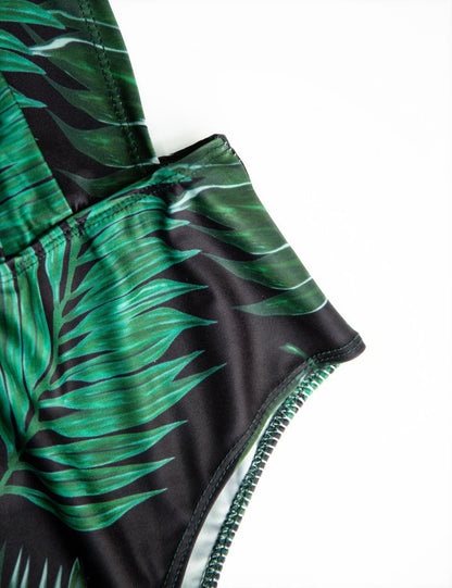 Goddess Green: Women's Bandage Swimwear with Leaf Print