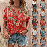 Printed Twisted Button Fashionable Short Sleeved Women from Eternal Gleams