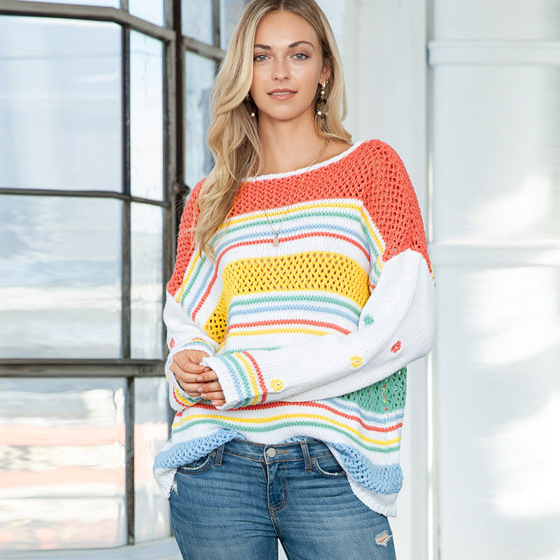 Dopamine Rainbow Sweater: Vibrant European Style