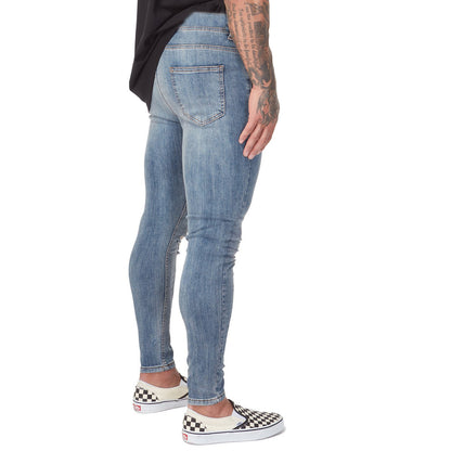 Skinny Stretch Men Washed Ripped Biker Jeans - Front View
