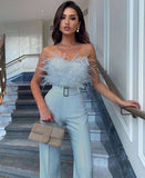 Feather Tube Top Jumpsuit: Professional Chic