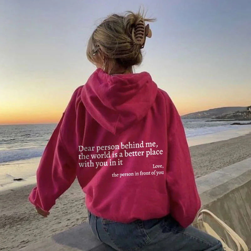 Kindness in Comfort: Plush Letter Printed Hoodie from Eternal Gleams