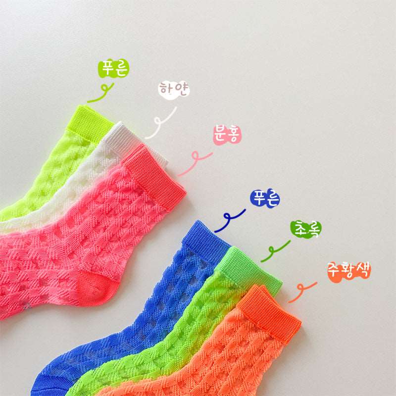 Children's Solid Color Plaid Card Silk Socks