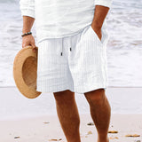 Men's cotton and linen lace striped shorts in various colors from Eternal Gleams