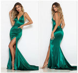 Enchanting Emerald V-neck Evening Dress from Eternal Gleams