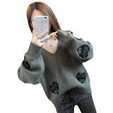 Women's V-neck Heart-shaped Embroidered Sweater Top from Eternal Gleams