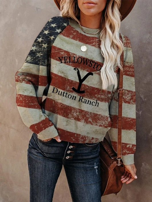 Damen-Sweatshirt mit Yellowstone-Dutton-Ranch-Print