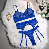 Blue Neon Lace Garter Lingerie Set - Bold & Beautiful Women's Sheer Bra and Panty Set - Adjustable Straps - Open Crotch Panties - Plus Size Lingerie - Perfect for Honeymoon and Valentine's Day from Eternal Gleams