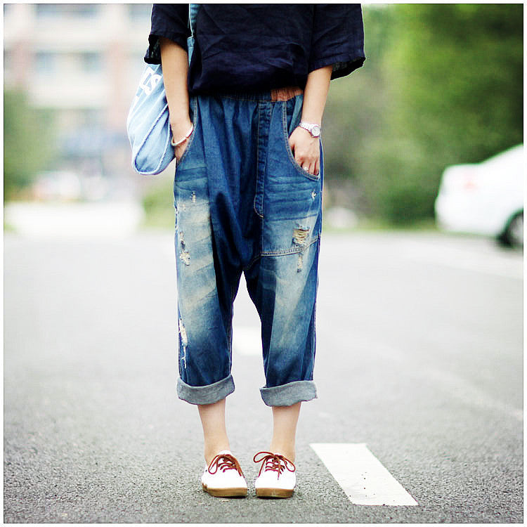 Ripped Baggy Jeans - Wide Leg Distressed Denim, Streetwear Style from Eternal Gleams