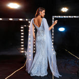 Sophisticated Light Blue Sequined V-neck Evening Gown from Eternal Gleams