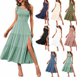 Chic Summer Splendor: Women's One-Shoulder Pleated Dress from Eternal Gleams