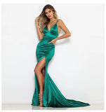 Enchanting Emerald V-neck Evening Dress from Eternal Gleams