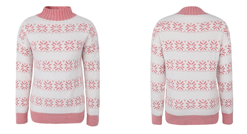 Festive Flair: Half High Neck Snowflake Sweater Blouse from Eternal Gleams