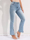 Commuter Split Straight Pants Fashionable Stretch Washed Jeans from Eternal Gleams