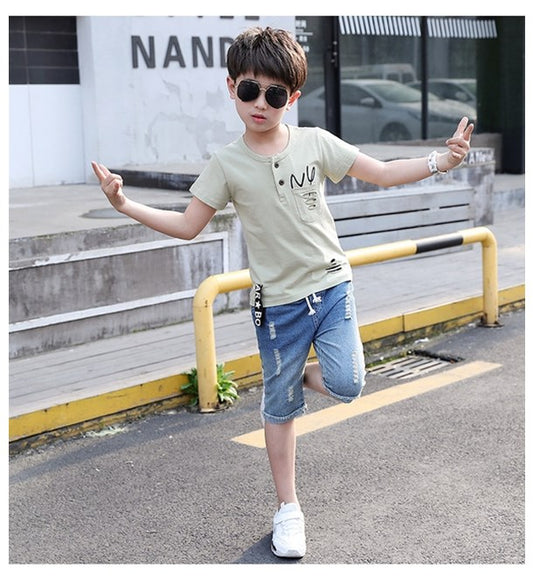 Children Clothing Summer Boys T-shirtDenim Shorts 2pcs from Eternal Gleams