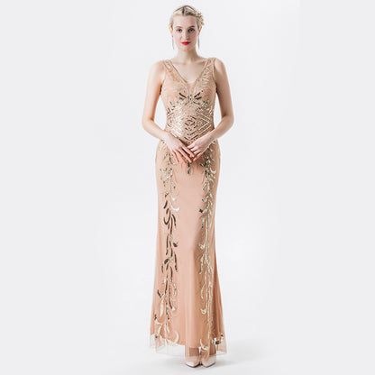Glamouröses Kleid mit tiefem V-Ausschnitt und Pailletten