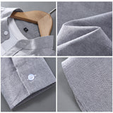 Men's Thin Stand-Up Collar Long Sleeve Shirt - Pure Cotton, Multiple Colors | Available at Eternal Gleams