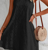 Summer New Women's Lace Solid Color Sleeveless Button Dress from Eternal Gleams