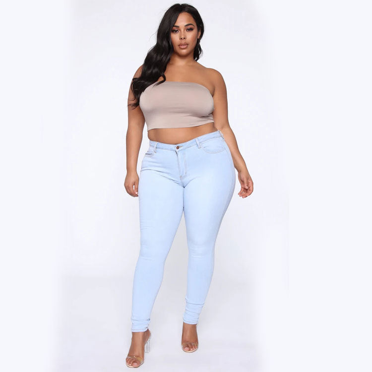 Women's Plus Size Fashion High Elastic Denim Pencil Pants from Eternal Gleams