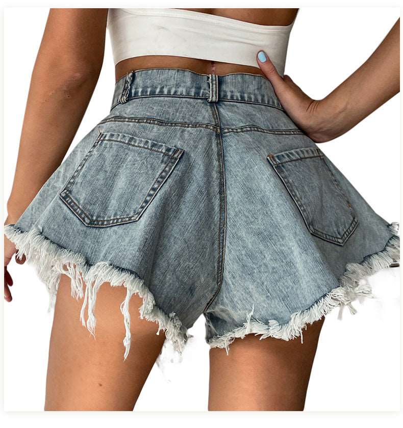 Chic Charm: High Waist Tassel Denim Shorts