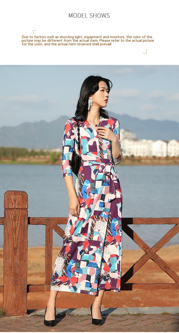 Women's seaside holiday slim dress with geometric prints from Eternal Gleams