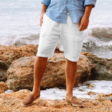 Men's casual vacation beach Hawaiian cotton linen multi-pocket workwear shorts from Eternal Gleams