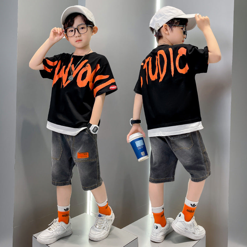 Trendy Boys letter print Outfits 4-13 years Summer Tops+jeans from Eternal Gleams