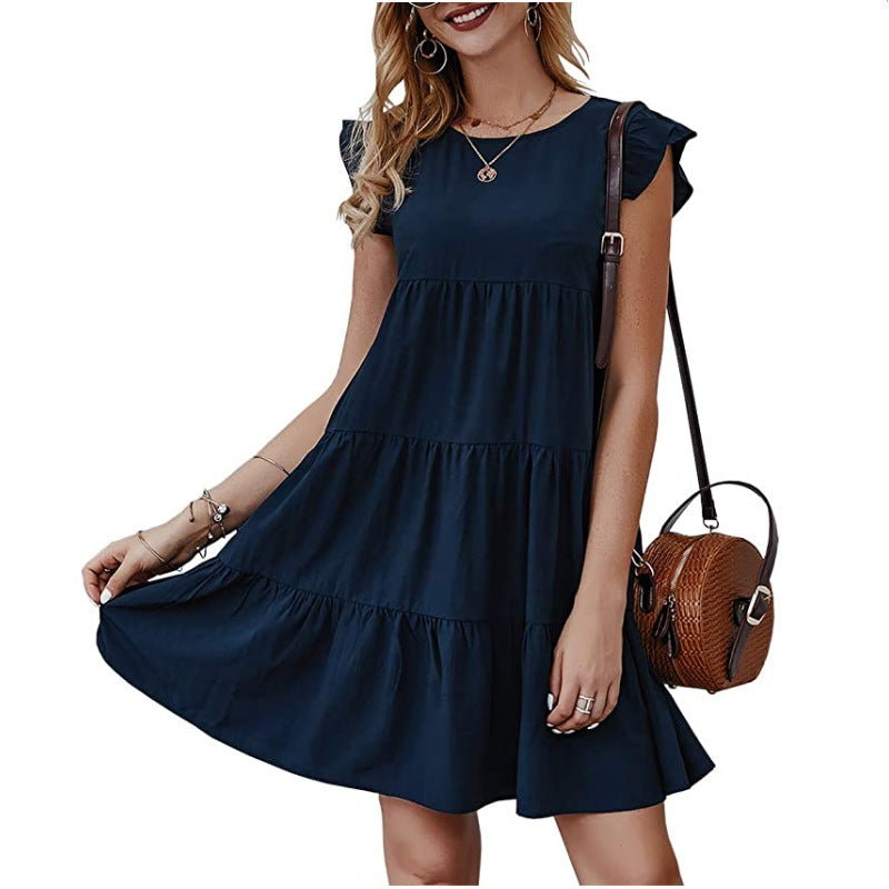 Chic Comfort: Women's Round Neck Short Sleeve Dress from Eternal Gleams