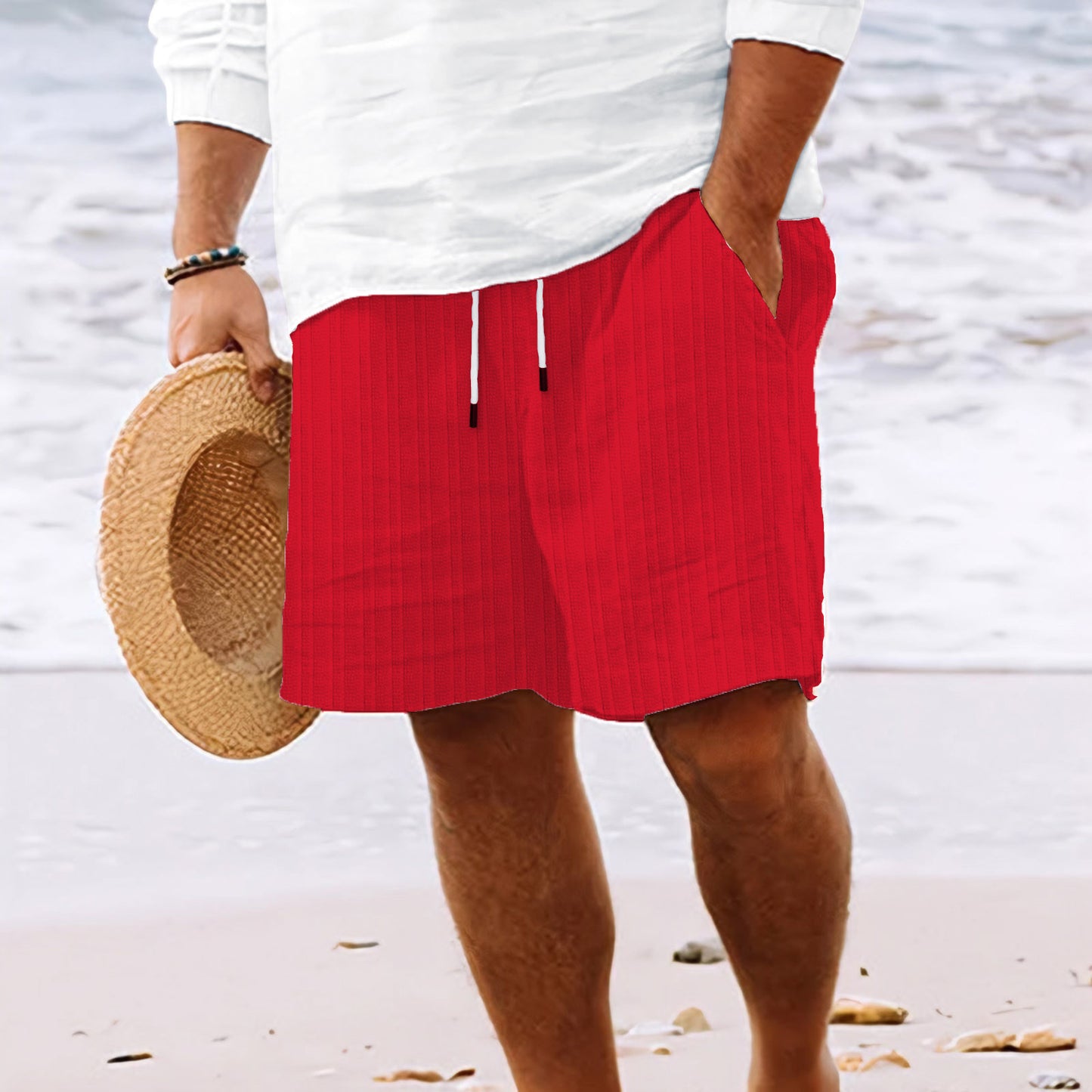 Men's cotton and linen lace striped shorts in various colors from Eternal Gleams