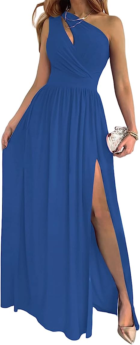 Goddess Glamour: One Shoulder High Split Cocktail Maxi Dress from Eternal Gleams