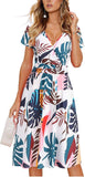 Chic V-Neck Wrap Dress with Pocket - Printed Mid Skirt from Eternal Gleams