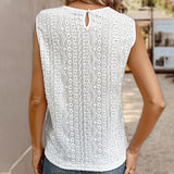 Women's Lace Stitching Solid Color Vest Women's See-through Round Neck Top from Eternal Gleams