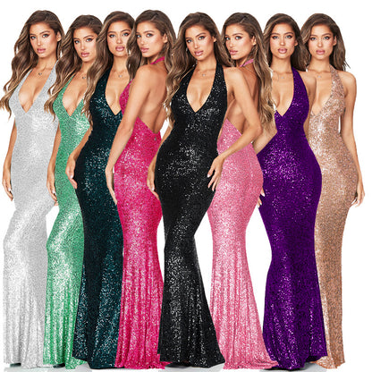 GlamourGlow Deep V Sequin Dress: Unleash Your Inner Diva