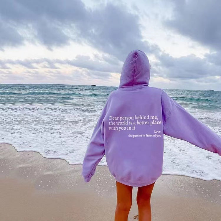 Kindness in Comfort: Plush Letter Printed Hoodie from Eternal Gleams