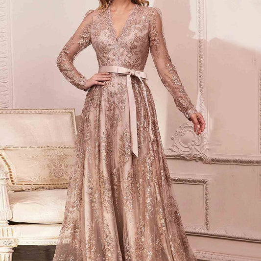 Golden Elegance: Tie-Up Host Banquet Evening Dress from Eternal Gleams