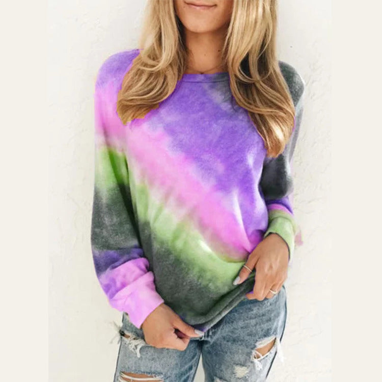 Fashion Tie Dye Rainbow Casual Long Sleeve T-shirt for Women from Eternal Gleams