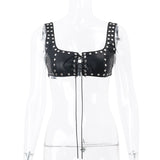 Women's Fall PU Leather Rivet Low Cut Lace-up Backless Camisole from Eternal Gleams