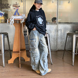 Street Work Design Jeans Pocket Stitching Wide-leg Pants Women from Eternal Gleams