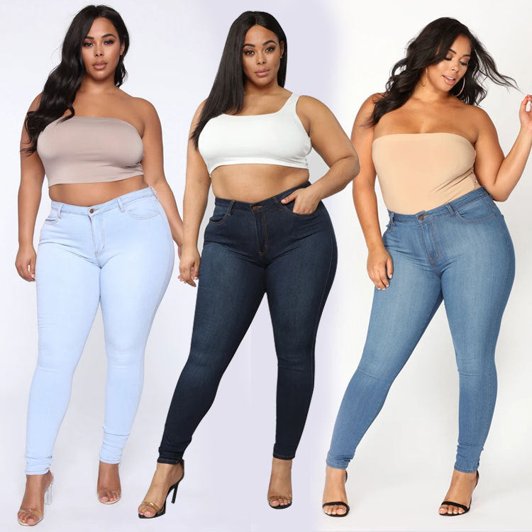 Women's Plus Size Fashion High Elastic Denim Pencil Pants from Eternal Gleams