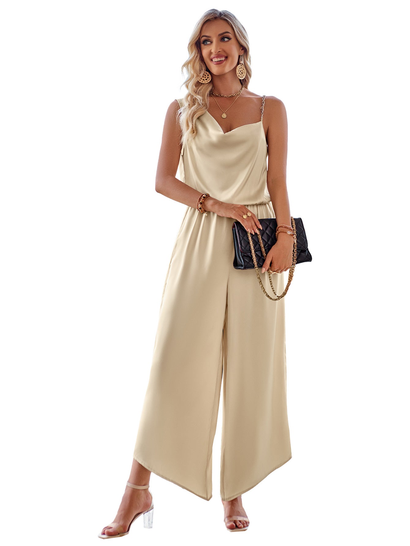 Casual Wide Leg Sleeveless Jumpsuit for Women in apricot from Eternal Gleams