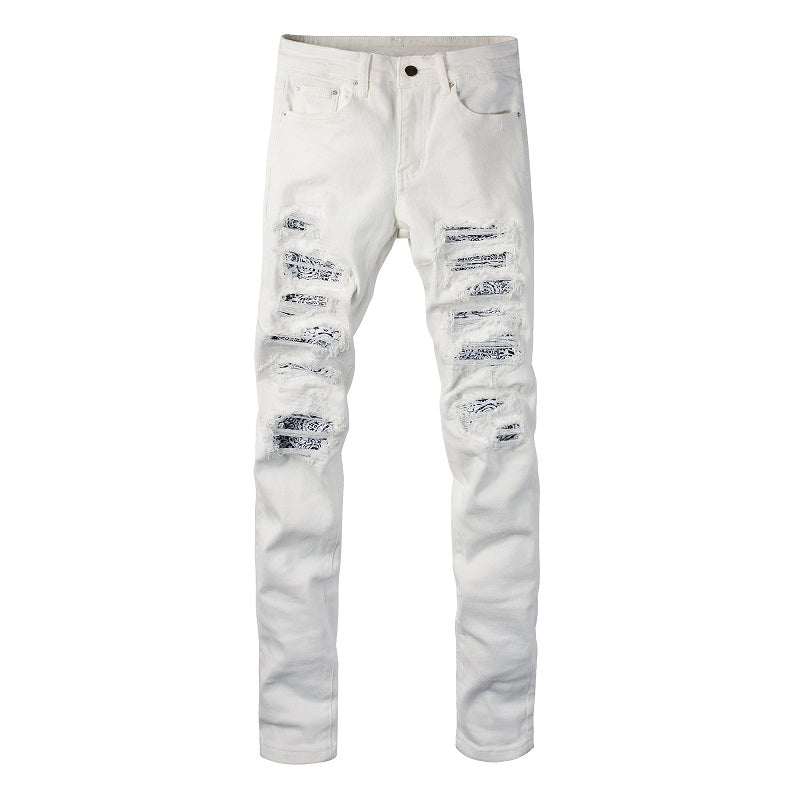 White Cashew Flower Patch Torn Jeans from Eternal Gleams