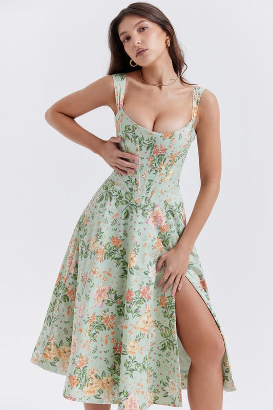 Slimming Waist-Controlled Floral Dress - Sexy Suspenders Split Summer Dress