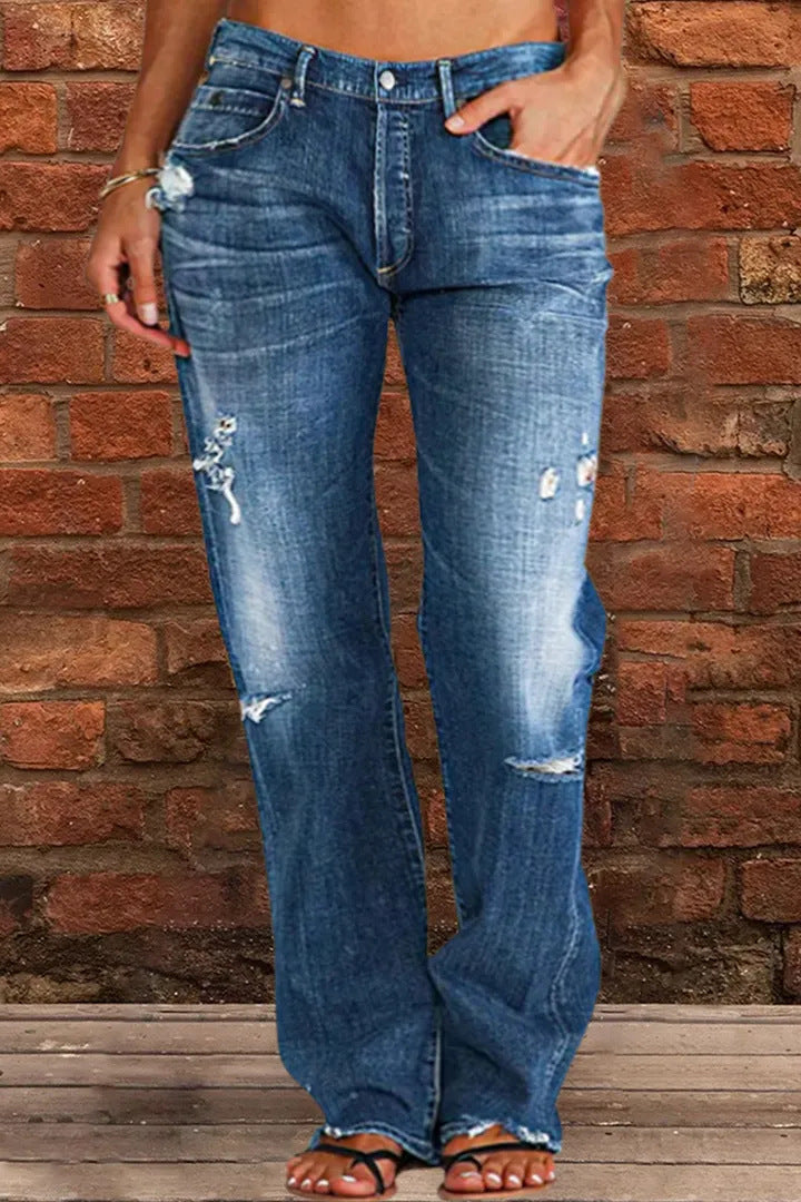 Loose Wide Leg Denim Retro Washed Ripped Trousers from Eternal Gleams