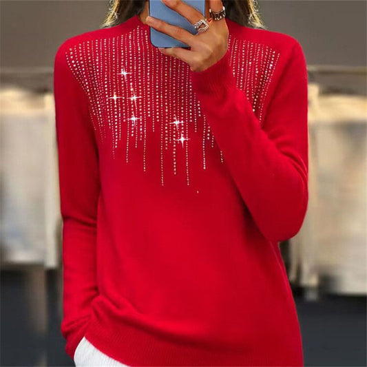 Women's Pullover Sweater Half-high Collar With Diamonds from Eternal Gleams